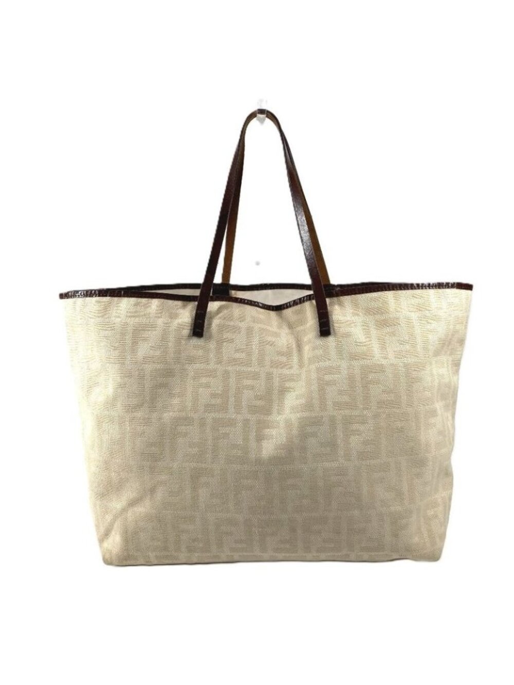 ★SOLD★ Fendi Shoulder Bag Zucca Logo Leather Canvas White - Picture 2 of 9